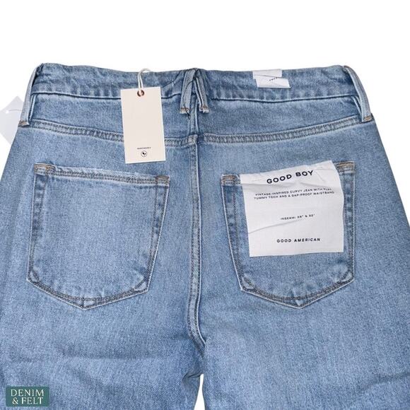 Good American Good Boy High Rise Distressed Straight Leg Jeans Blue Size 6/28 - Picture 4 of 8